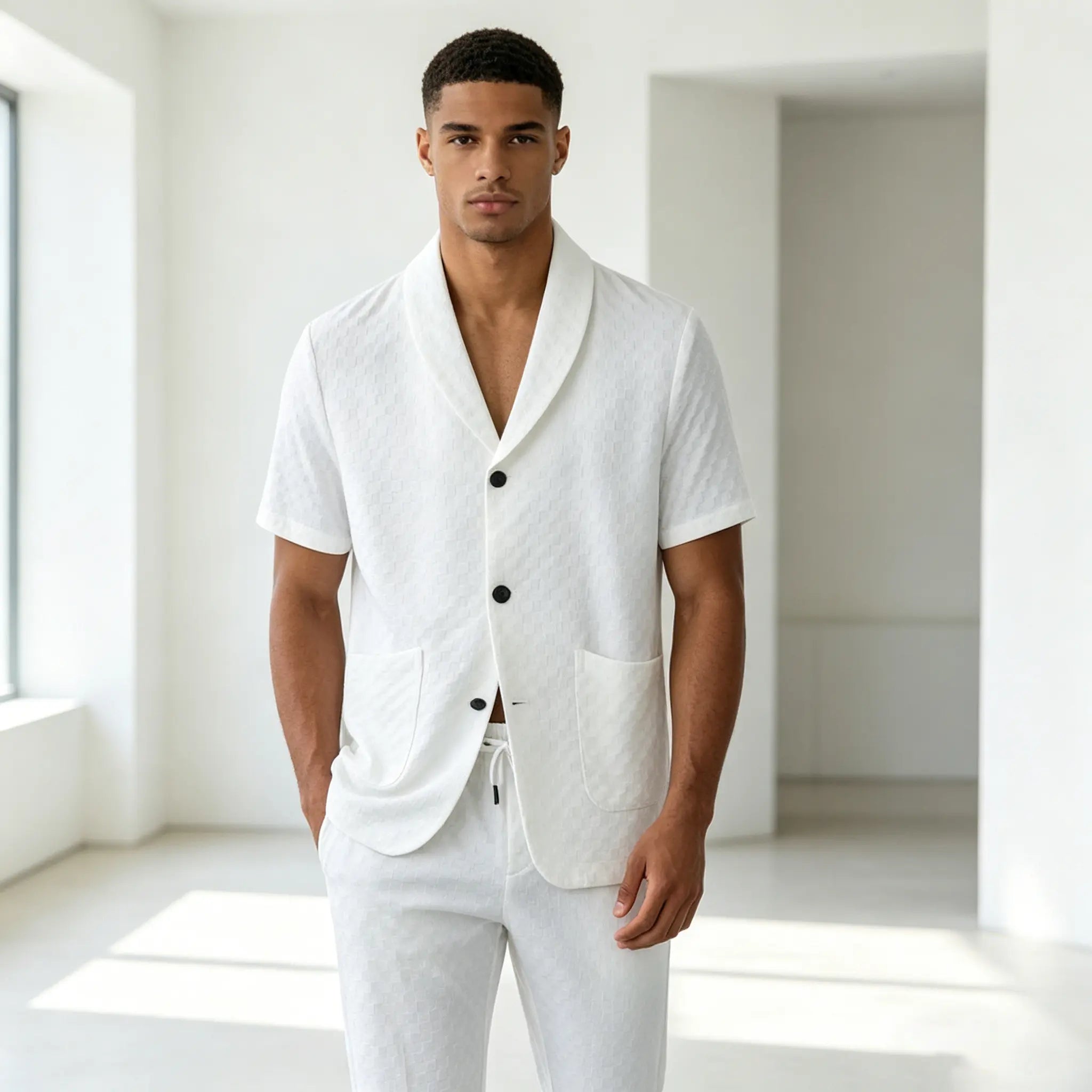 Stylish Men's Casual 2-Piece Summer Set - Short Sleeve Collared Shirt & Solid Trousers for Beach Days