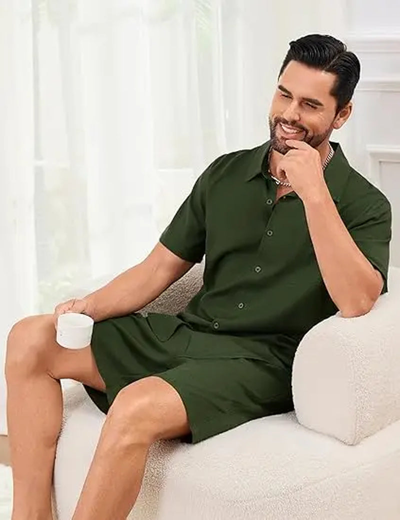 Men's Summer Cotton Linen 2-Piece Shirt and Shorts Set - Perfect Beach and Vacation Outfit for Ultimate Comfort