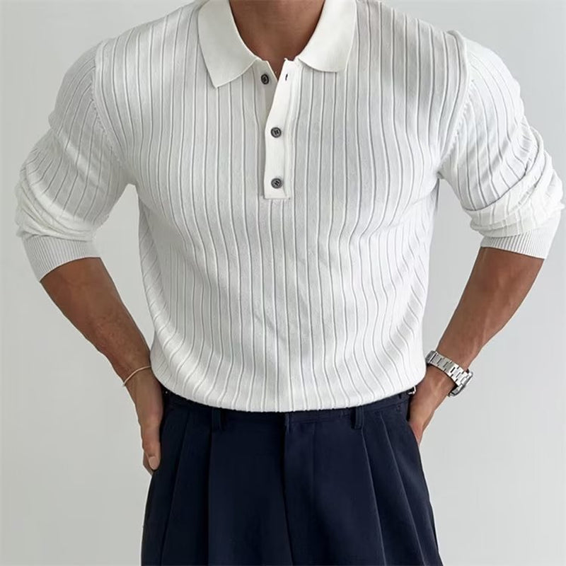 Lapel Button Long Sleeve Polo