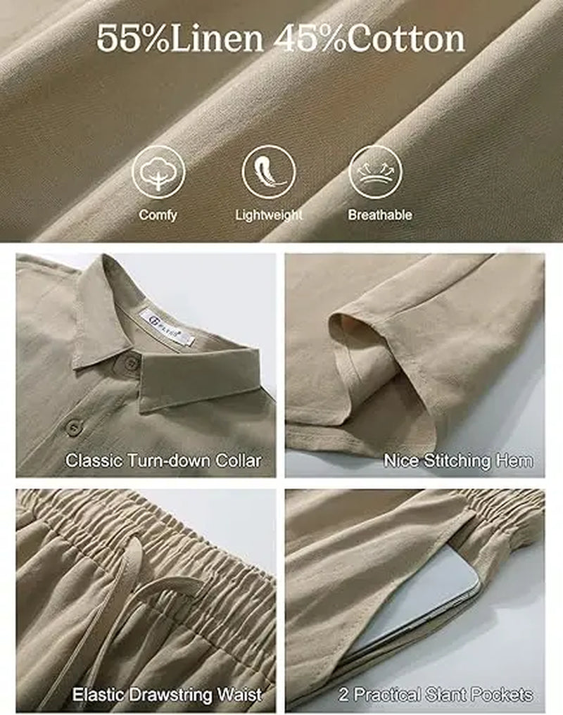Men's Summer Cotton Linen 2-Piece Shirt and Shorts Set - Perfect Beach and Vacation Outfit for Ultimate Comfort