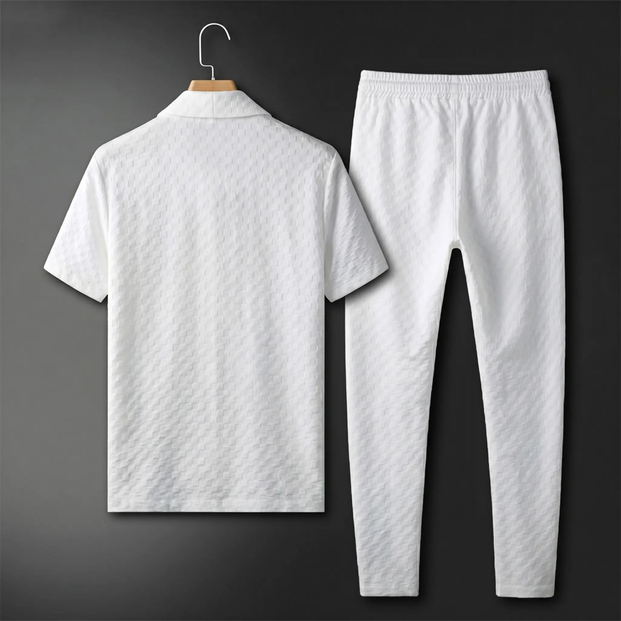 Stylish Men's Casual 2-Piece Summer Set - Short Sleeve Collared Shirt & Solid Trousers for Beach Days