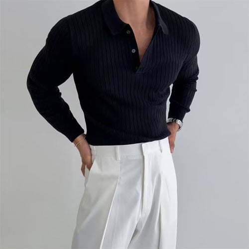 Lapel Button Long Sleeve Polo