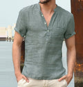 Casual Linen Solid Color Shirt Button V Neck