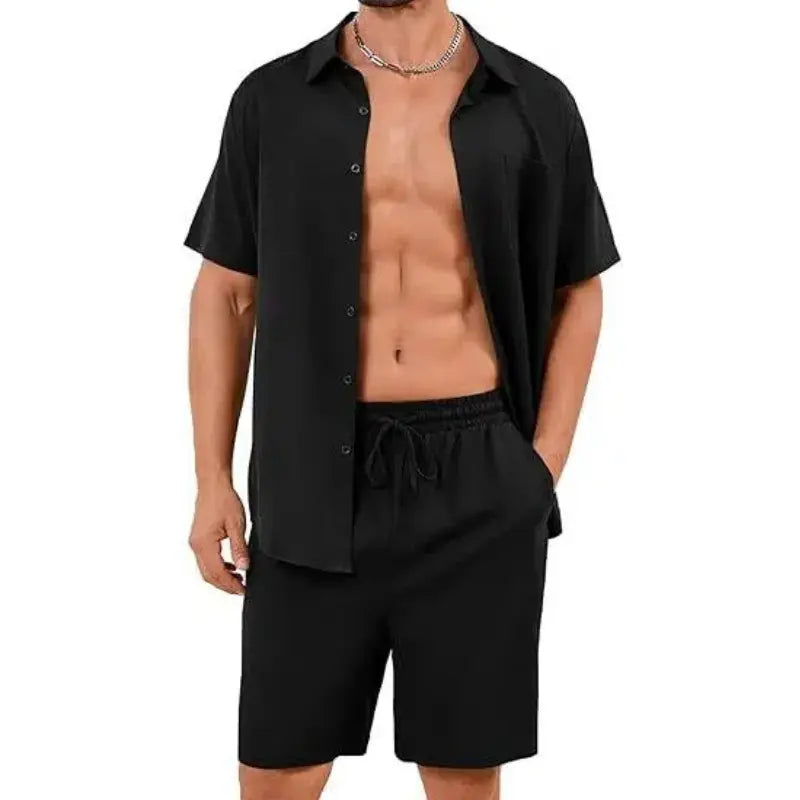 Men's Summer Cotton Linen 2-Piece Shirt and Shorts Set - Perfect Beach and Vacation Outfit for Ultimate Comfort