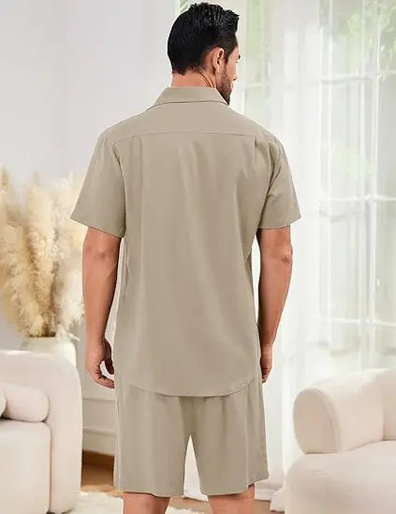 Men's Summer Cotton Linen 2-Piece Shirt and Shorts Set - Perfect Beach and Vacation Outfit for Ultimate Comfort