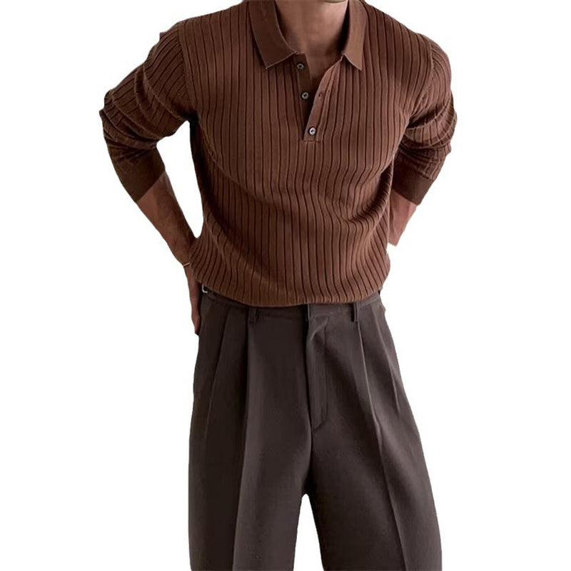 Lapel Button Long Sleeve Polo