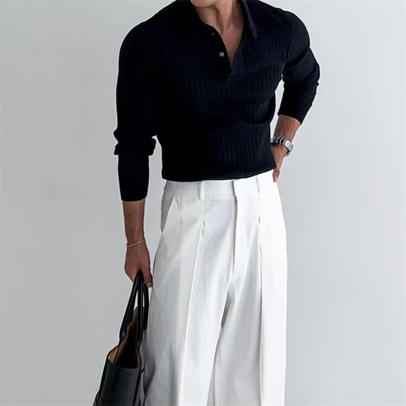 Lapel Button Long Sleeve Polo